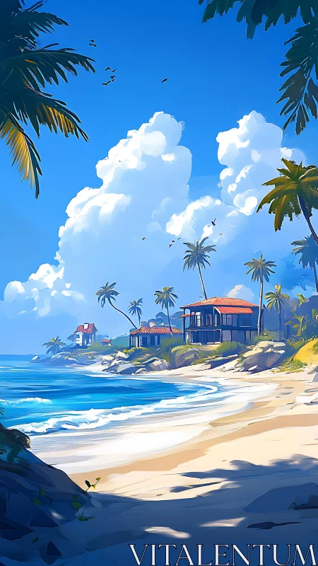 Tropical Coastal Villa on Sunlit Beach.