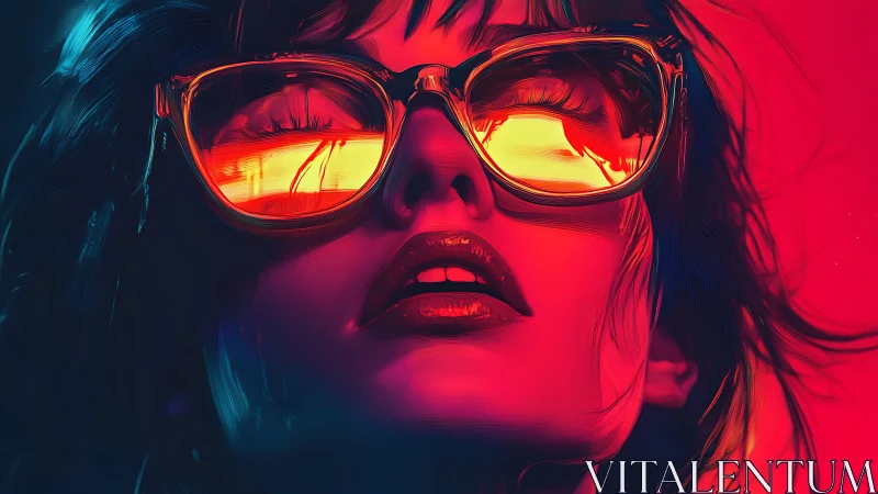 Neon daydreamer in molten sunset glasses gazing skyward.