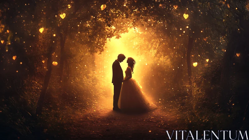Couple Silhouetted Against Golden Radiant Light