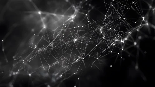 Abstract network of glowing connections on dark background, digital art.