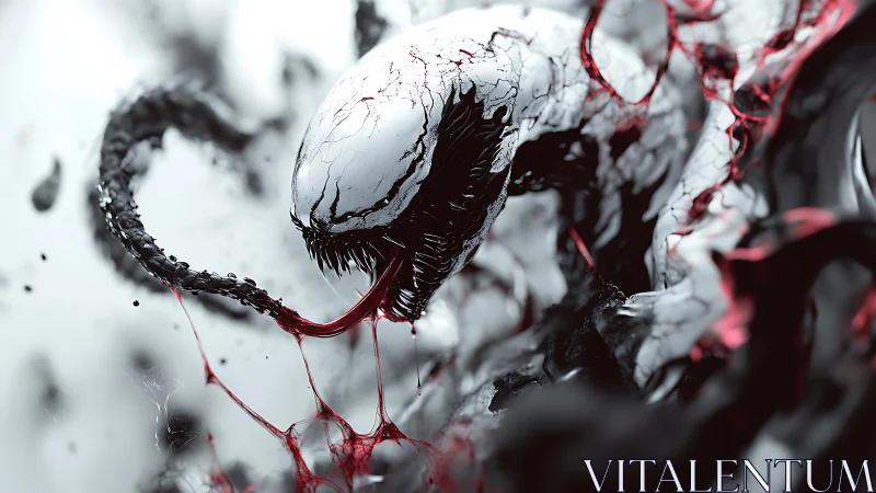 Liquid predator unfurls in a storm of black and crimson.