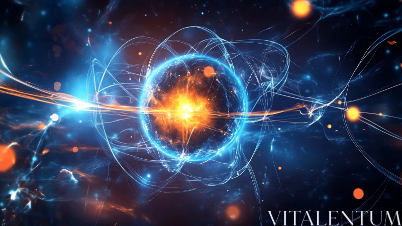 Quantum energy core orb with swirling plasma filaments.