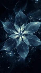 Translucent multi-petal form within star-dotted dark field.