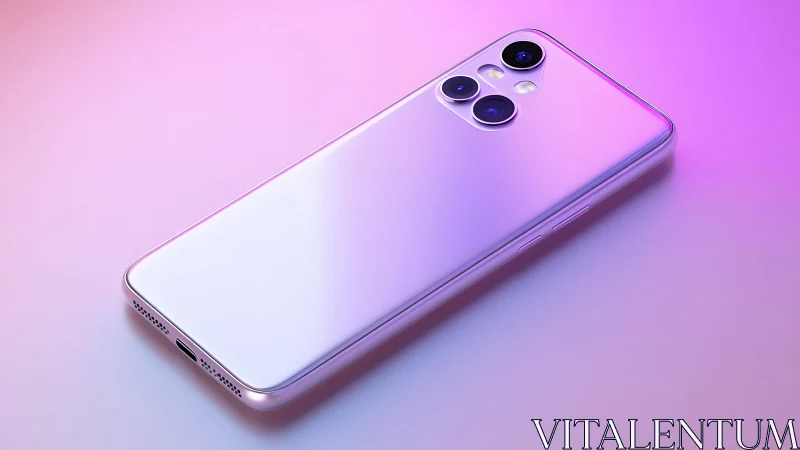 Sleek modern smartphone with triple camera in pastel gradient lighting.