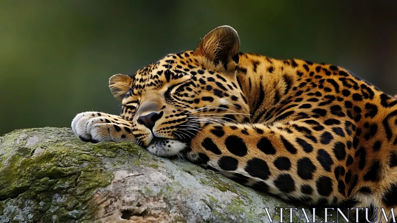 Spotted Grace: Leopard's Contemplative Moment on Weathered Stone.