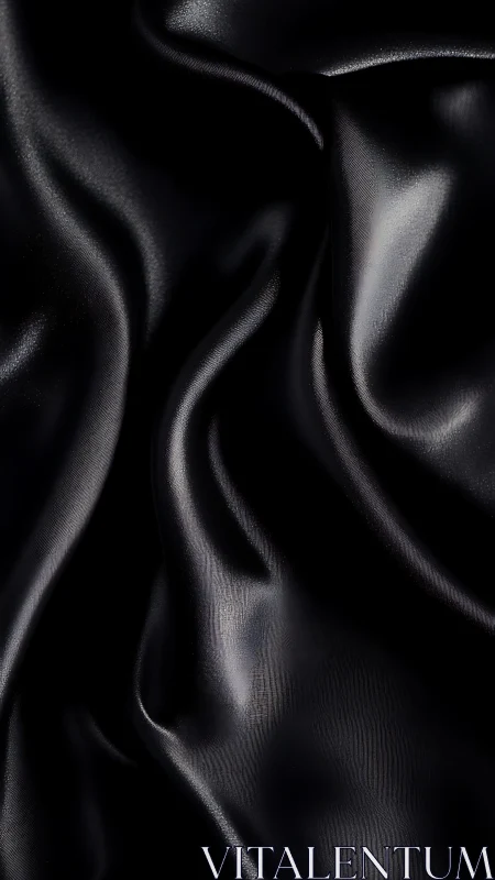 Sculptural folds in black satin fabric under directional light