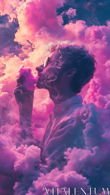 Cotton candy clouds swirl as a dreamer inhales twilight