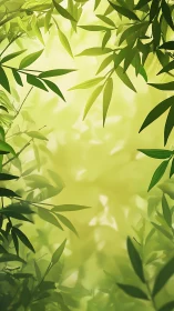 Lush bamboo foliage framing soft luminous green bokeh field.