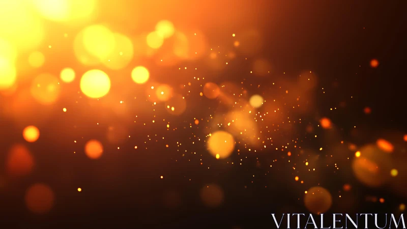 Glowing golden bokeh lights on dark background, abstract style.