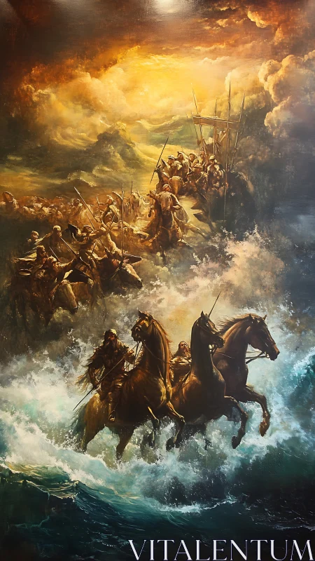 Storm-forged riders crossing a roaring, myth-torn sea.