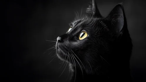 Black Cat with Glowing Golden Eyes in Moonlight.