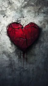 Cracked Red Heart on Deteriorating Surface