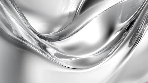 Abstract metallic wave texture in smooth silver minimalist style.