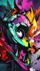 Wild neon creature bursts from a vivid urban dreamscape.