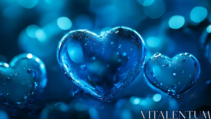 Crystal Water Hearts Glowing Blue Bokeh
