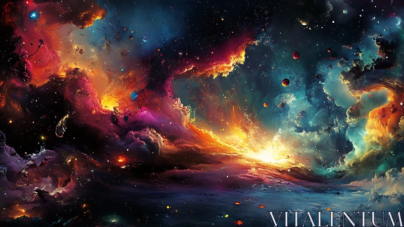 Cosmic stormfire unrolls across a nebula painted in light