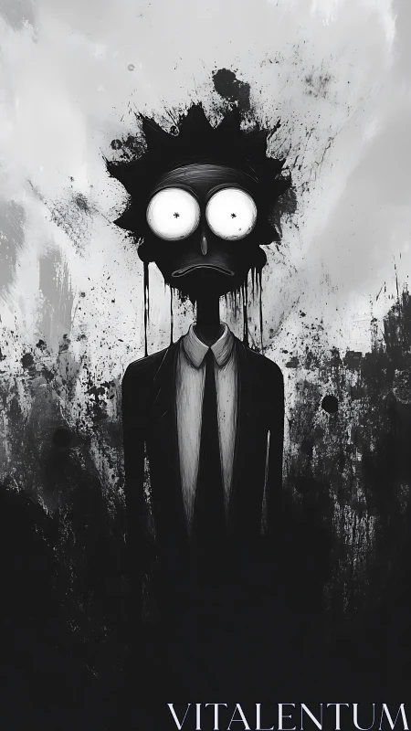 Wide-eyed shadow in a dripping monochrome daydream.