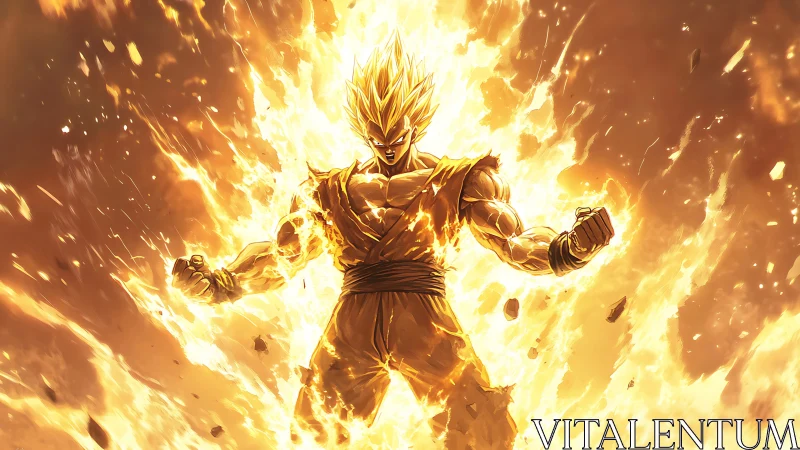 Golden haired warrior surrounded by intense energy aura.