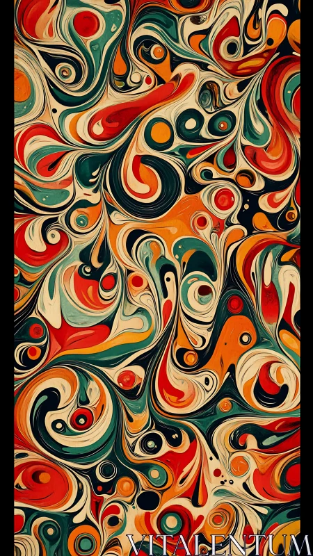 Marbled fluid dynamics pattern with high-contrast warm cool swirls