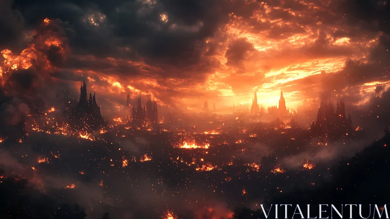 Apocalyptic Urban Inferno: Towering Metropolis Consumed by Parametric Fire.