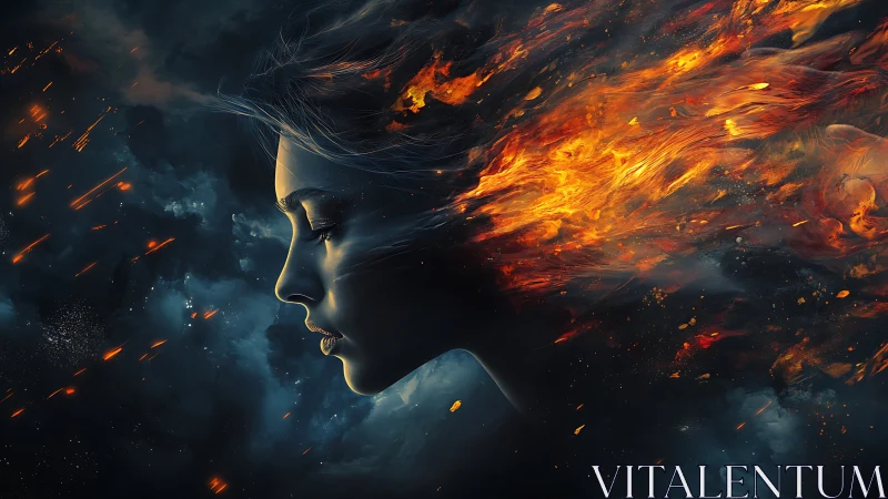 Ethereal Fire: Profile Portrait with Blazing Energy.