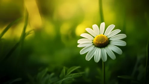 Sunny meadow daisy soaking in soft golden light.
