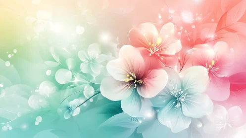 Soft-gradient floral cluster renders luminous pastel blossoms