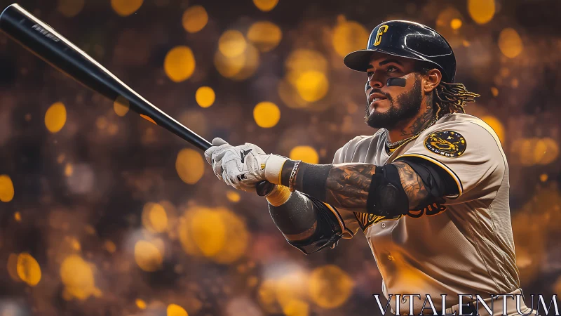 Baseball batter in cream uniform preparing powerful swing.