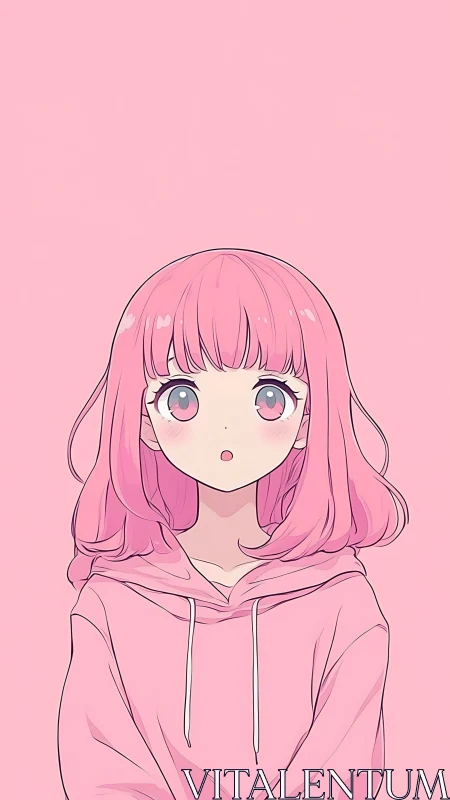 Cotton-candy gaze of a soft pink hoodie daydreamer girl.
