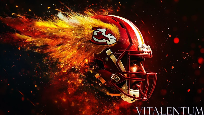 Digital football helmet profile with dynamic flame effects