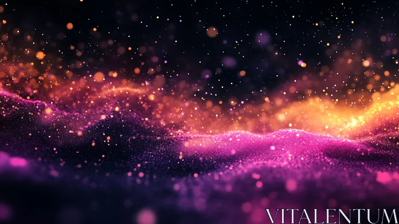 Luminous magenta particle dunes with nebular bokeh field.