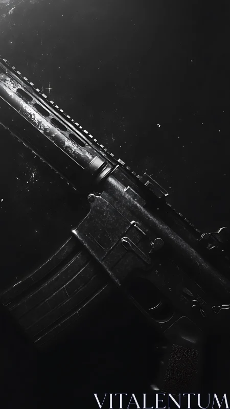 Tactical rifle rests in stark cinematic low key light
