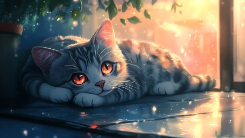 Luminescent Feline Portrait with Incandescent Ocular Features.