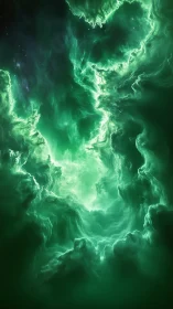 Emerald nebula clouds swirl open into a glowing cosmic gateway