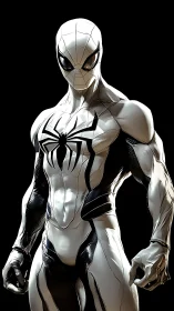 Armored white arachnid hero rendered in high-gloss digital detail