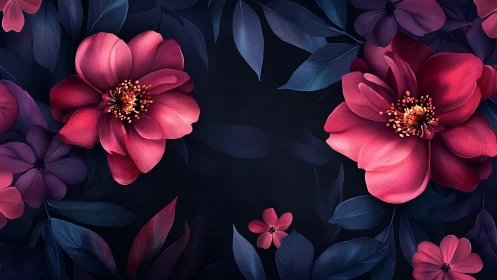 Vibrant Pink Peonies Against Deep Navy Foliage