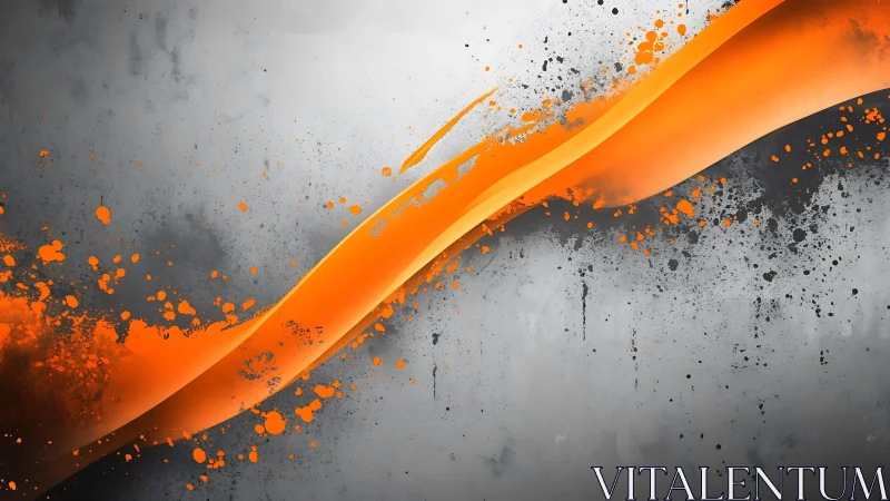 Dynamic Orange Ribbon and Splatter on Grayscale Abstract Background.
