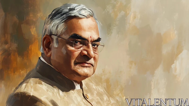 Textured digital portrait of elder man in beige Nehru jacket