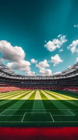 Sunlit football stadium waiting for the next big match.