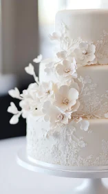 Elegant White Wedding Cake with Delicate Sugar Flowers.