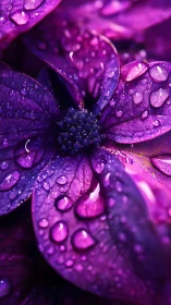 Purple flower petals with water droplets in macro photography.