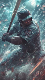 Baseball batter in dynamic storm of light and motion.