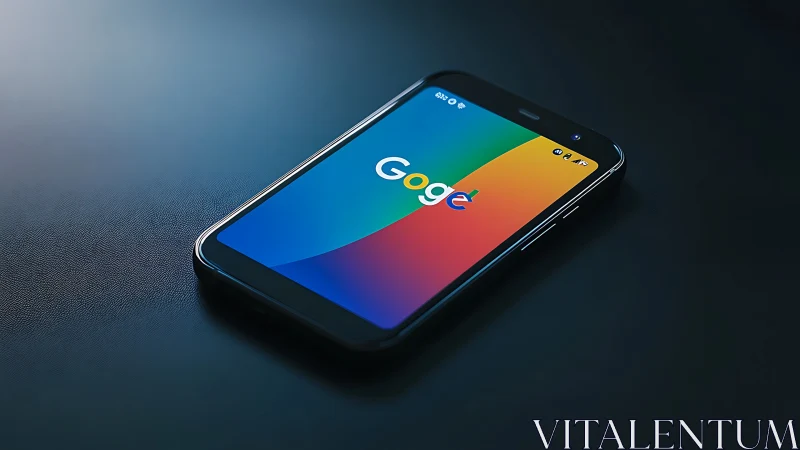 Smartphone displaying Google's multicolored logo gradient interface.