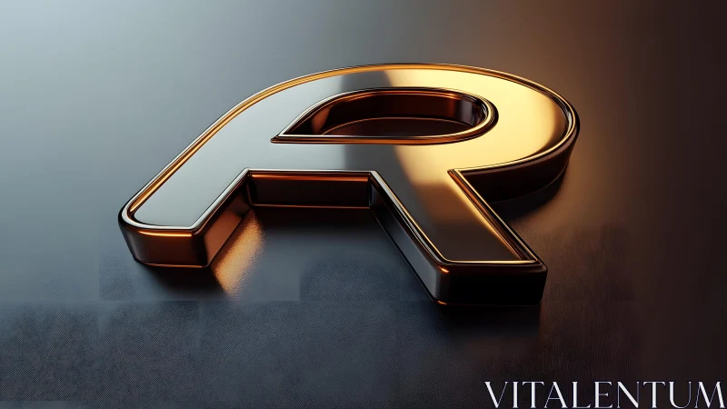 Glossy Metallic Letter R in Modern 3D Style on Dark Gradient Background.