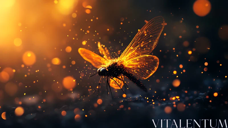 Glowing firefly spreads warm golden light across the night