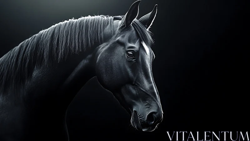 Black horse portrait rendered with dramatic side lighting