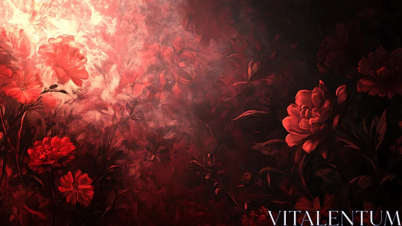 Luminous Red Floral Composition: Digital Painting Study.