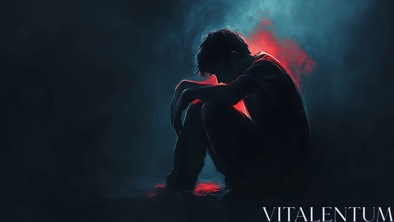Digital painting of isolated youth in chiaroscuro silhouette.