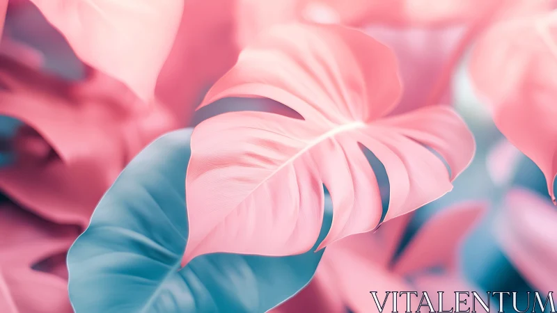 Soft-focus pastel monstera leaves show bicolor chromatic contrast