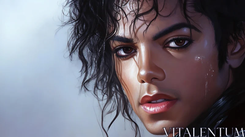 Digital portrait of intense gaze with wet hair detail.